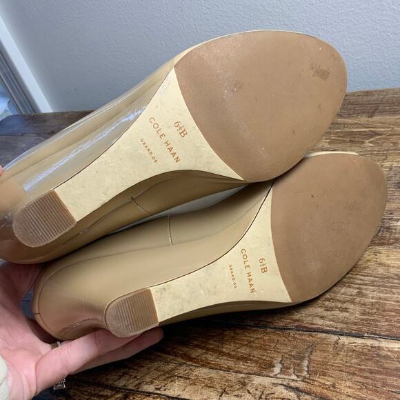 Cole Haan Wedge Heel open toe beige pumps size 6.5 - Picture 5 of 7